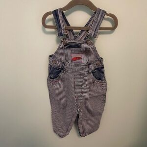 C.B. Kids Vintage Train Pinstripe Denim Overalls